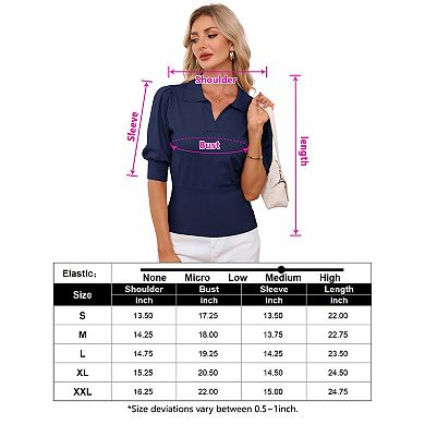 Women's Polo Collar Short Sleeve Knit Pullover Lightweight Summer Top