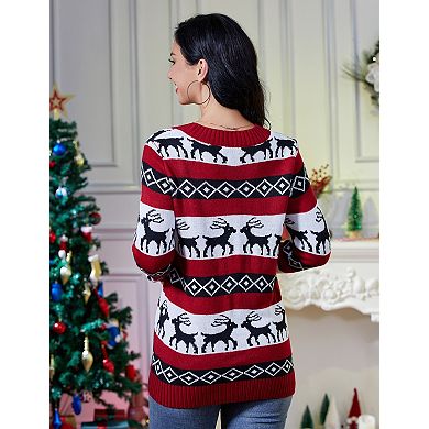 Women's V Neck Long Sleeve Christmas Cardigan Button Sweater