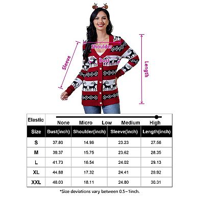 Women's V Neck Long Sleeve Christmas Cardigan Button Sweater
