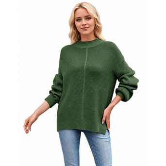 Women's Mock Neck Solid Loose Pullover Knit Sweater