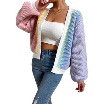 Women's Loose Open Front Long Sleeve Knit Cardigan Sweater