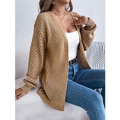 Women's Solid Color Hollow Out Long Sleeve Knit Cardigan