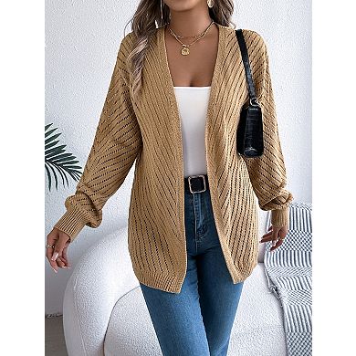 Women's Solid Color Hollow Out Long Sleeve Knit Cardigan