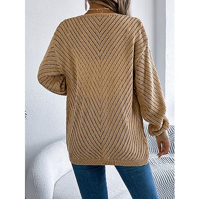 Women's Solid Color Hollow Out Long Sleeve Knit Cardigan