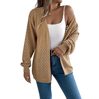 Women's Solid Color Hollow Out Long Sleeve Knit Cardigan