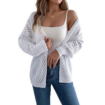 Women's Solid Color Hollow Out Long Sleeve Knit Cardigan