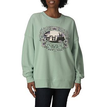 Women's Practical Magic Floral Frame Oversized Fleece Crew Sweatshirt