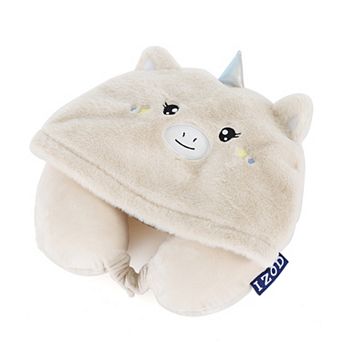 IZOD Kids Memory Foam Travel Neck Pillow & Built-in Hoodie with 360-Degree Support