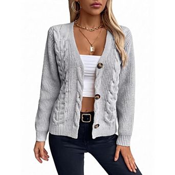 Women's V Neck Long Sleeve Button Front Knit Cardigan