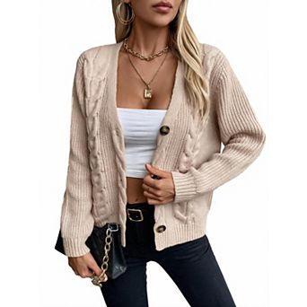 Women's V Neck Long Sleeve Button Front Knit Cardigan