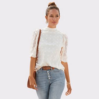 Lascana Women's Puff Sleeve Button Down Blouse