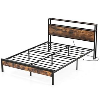 Costway Bed Frame with Storage Headboard Charging Station 18W USB C Port