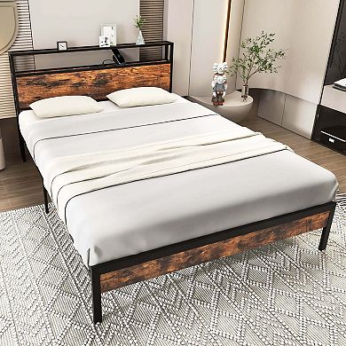 Costway Bed Frame with Storage Headboard Charging Station 18W USB C Port