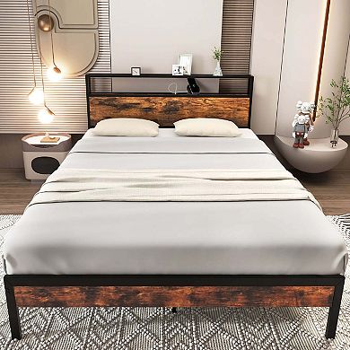 Costway Bed Frame with Storage Headboard Charging Station 18W USB C Port