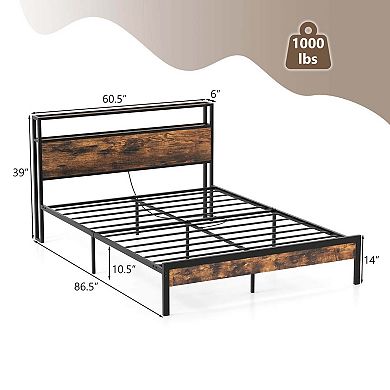 Costway Bed Frame with Storage Headboard Charging Station 18W USB C Port