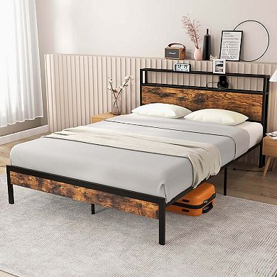 Costway Bed Frame with Storage Headboard Charging Station 18W USB C Port