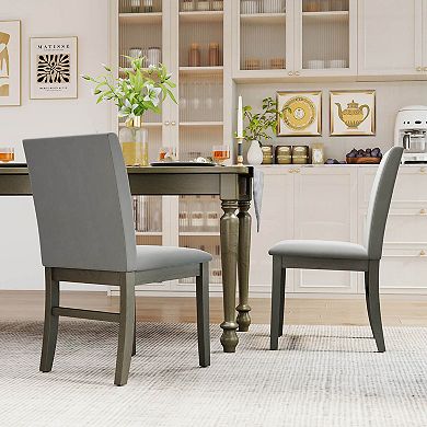 Costway Upholstered Dining Chairs Set with Rubber Wood Legs Padded Seat & High Back