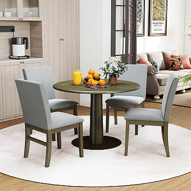 Costway Upholstered Dining Chairs Set with Rubber Wood Legs Padded Seat & High Back