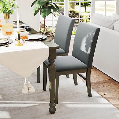 Costway Upholstered Dining Chairs Set with Rubber Wood Legs Padded Seat & High Back