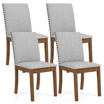 Costway Upholstered Dining Chairs Set with Nailhead Trim Rubber Wood Legs Padded Seat