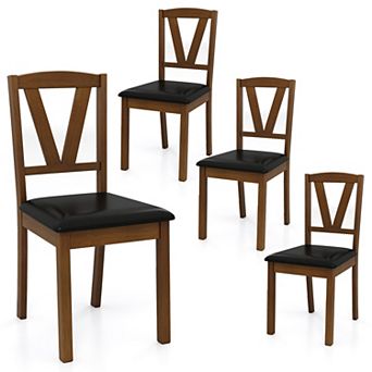 Costway Dining Chairs Set PU Leather Dining Room Chairs with Hollowed Backrests