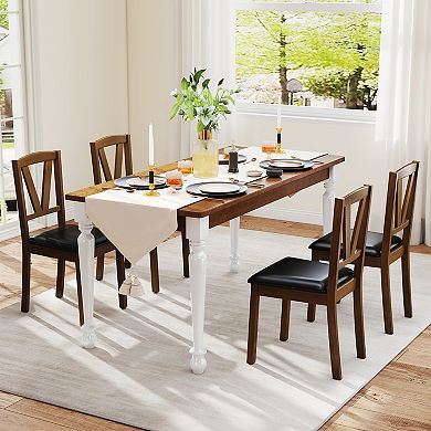Costway Dining Chairs Set PU Leather Dining Room Chairs with Hollowed Backrests