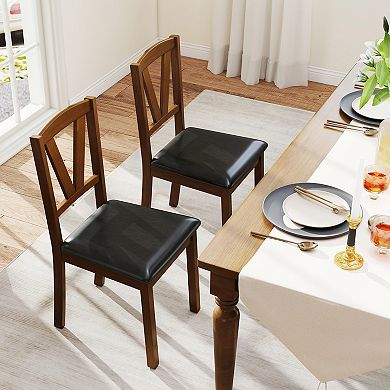 Costway Dining Chairs Set PU Leather Dining Room Chairs with Hollowed Backrests