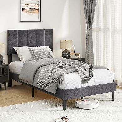 Costway Velvet Bed Frame,Upholstered Platform Bed with Adjustable Headboard