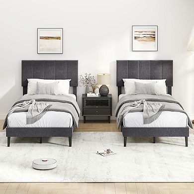 Costway Velvet Bed Frame,Upholstered Platform Bed with Adjustable Headboard