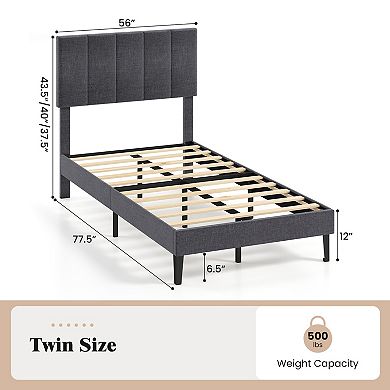 Costway Velvet Bed Frame,Upholstered Platform Bed with Adjustable Headboard