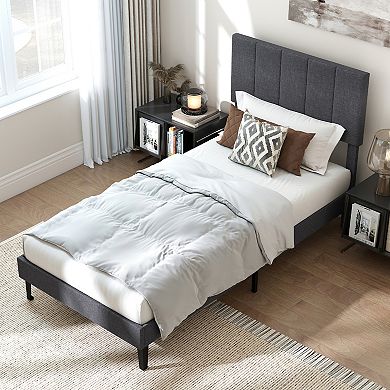 Costway Velvet Bed Frame,Upholstered Platform Bed with Adjustable Headboard