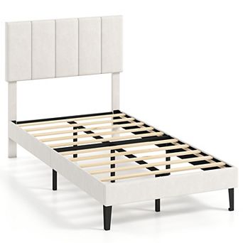 Costway Velvet Bed Frame,Upholstered Platform Bed with Adjustable Headboard
