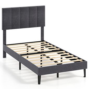 Costway Velvet Bed Frame,Upholstered Platform Bed with Adjustable Headboard