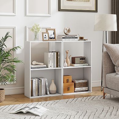 Costway 3-Tier Bookshelf, 2-Cube Bookcase with Open Storage Compartment, Anti-Toppling Kit