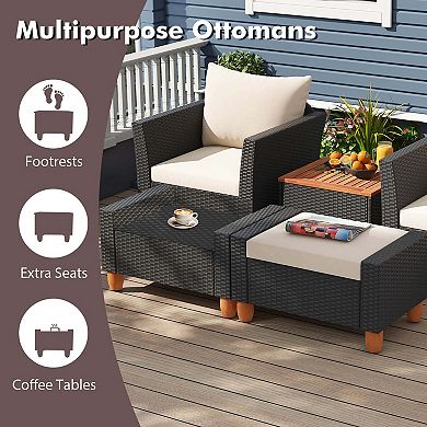 Costway 7 PCS Patio Furniture Set with Loveseat Armchairs Ottomans & Storage Table