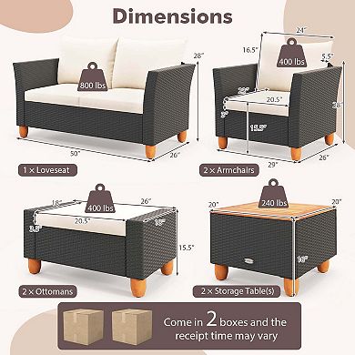 Costway 7 PCS Patio Furniture Set with Loveseat Armchairs Ottomans & Storage Table