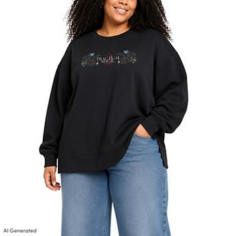 Plus Size Practical Magic 2 Floral Oversized Fleece Crew Sweatshirt