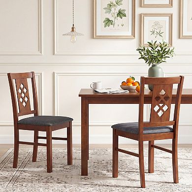Costway Dining Chairs Set Linen Style Upholstered Kitchen Chairs with Wood Frames