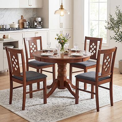 Costway Dining Chairs Set Linen Style Upholstered Kitchen Chairs with Wood Frames