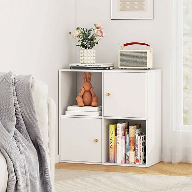 Costway 4-Cube Bookcase with Dual Anti-Tipping Kits & 2 Cabinets Storage Organizer