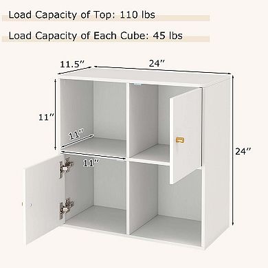 Costway 4-Cube Bookcase with Dual Anti-Tipping Kits & 2 Cabinets Storage Organizer