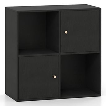 Costway 4-Cube Bookcase with Dual Anti-Tipping Kits & 2 Cabinets Storage Organizer