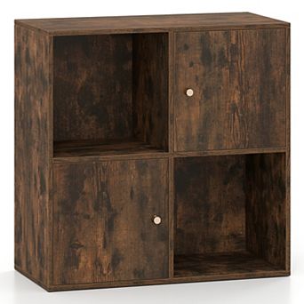 Costway 4-Cube Bookcase with Dual Anti-Tipping Kits & 2 Cabinets Storage Organizer