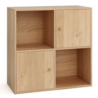 Costway 4-Cube Bookcase with Dual Anti-Tipping Kits & 2 Cabinets Storage Organizer
