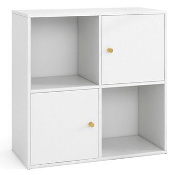Costway 4-Cube Bookcase with Dual Anti-Tipping Kits & 2 Cabinets Storage Organizer