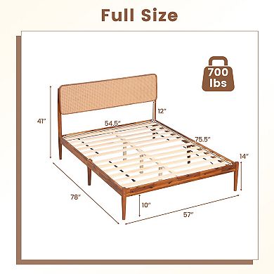 Costway Wooden Bed Frame with Wooden Slat Support, No Box Spring Needed