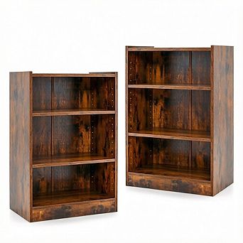 Costway 2 pc 3 tier Bookcase Open Multipurpose Display Rack Cabinet with Adjustable Shelves