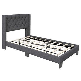 Costway Upholstered Platform Bed Tufted Headboard Mattress Foundation