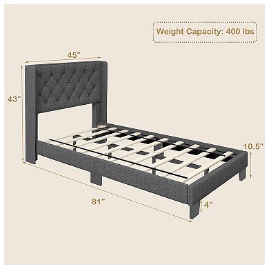 Costway Upholstered Platform Bed Tufted Headboard Mattress Foundation