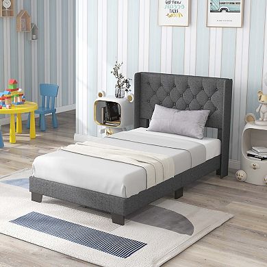 Costway Upholstered Platform Bed Tufted Headboard Mattress Foundation